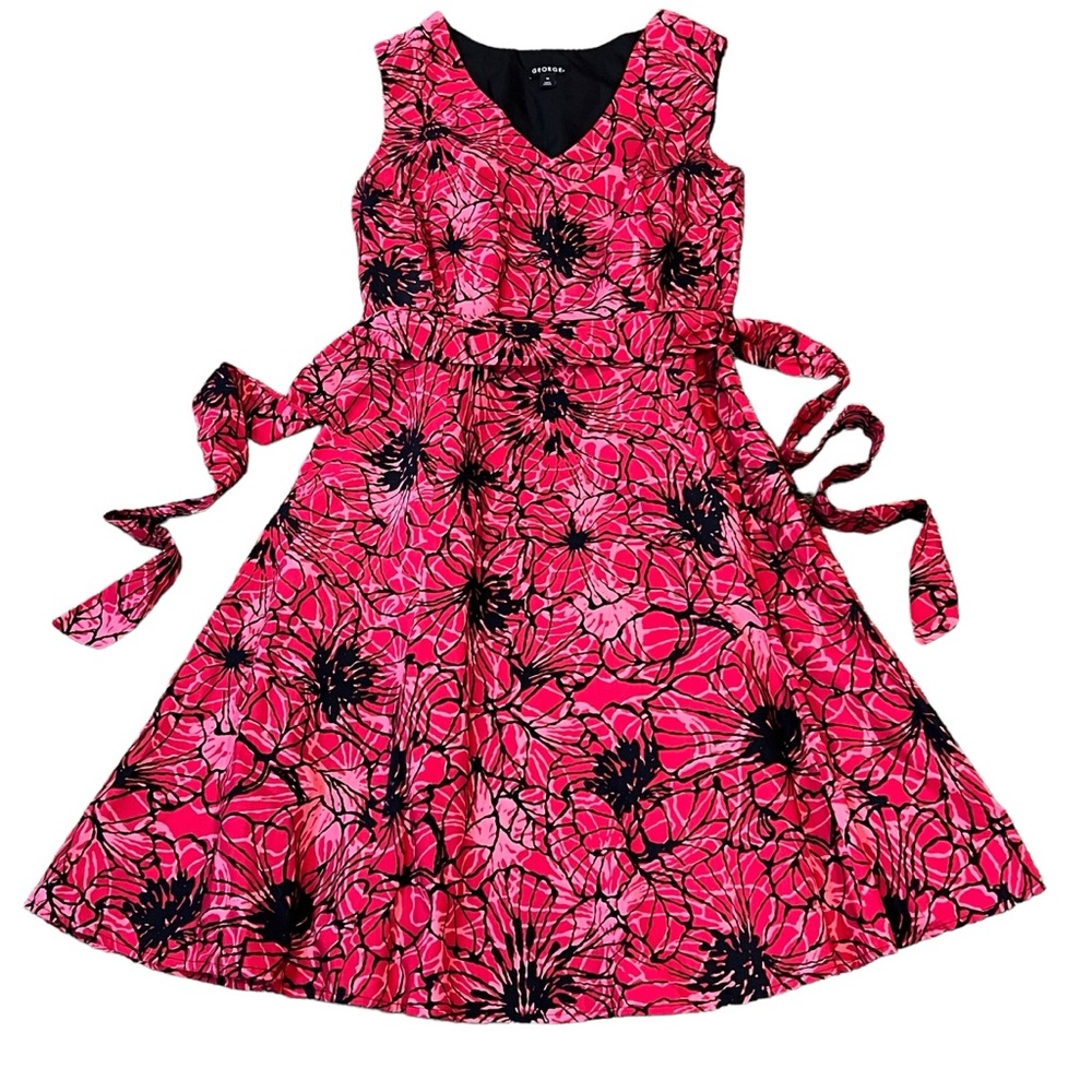 GEORGE dress size 12 sleeveless belted pinkish red 100%cotton